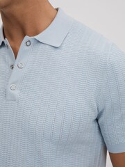 Reiss Soft Blue Pascoe Textured Modal Blend Polo Shirt - Image 4 of 7
