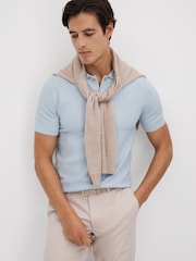 Reiss Soft Blue Pascoe Textured Modal Blend Polo Shirt - Image 6 of 7