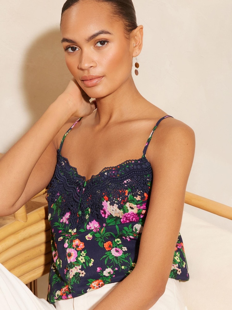 V&A | Love & Roses Navy Blue Lace Trim Camisole - Image 1 of 4