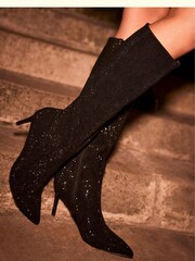 Mint Velvet Black Knee High Sparkle Boots - Image 3 of 3