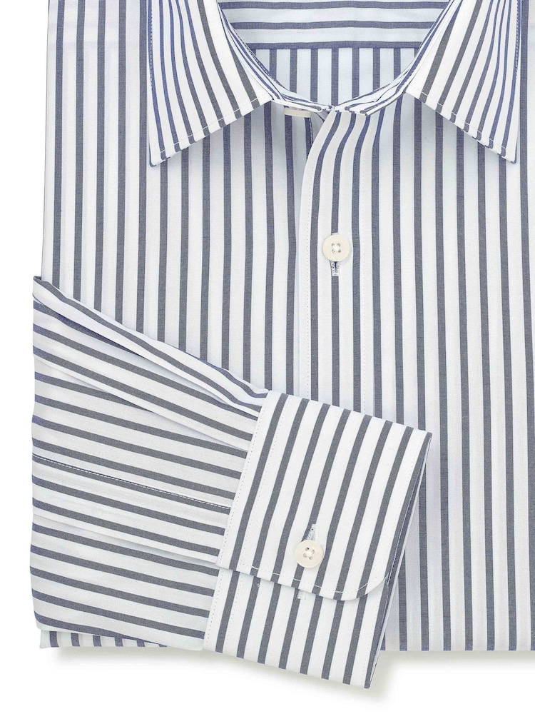 Savile Row Company Blue Classic Fit Striped Cotton Poplin Single Cuff Formal Shirt - Image 5 of 5 Savile Row Company Blue Classic Fit Striped Cotton Poplin Single Cuff Formal Shirt - Image 5 of 5