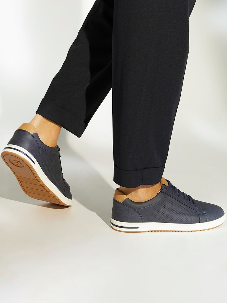 Dune London Blue Wide Fit Tezzy Perf Trainers - Image 1 of 6