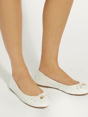 Dune London White Regular Fit Hallo Charm Trim Ballet Shoes - Image 1 of 5