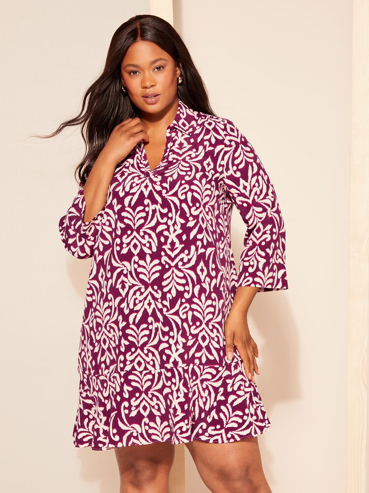 Curves Like These Burgundy Red Kaftan Mini Dress - Image 2 of 4