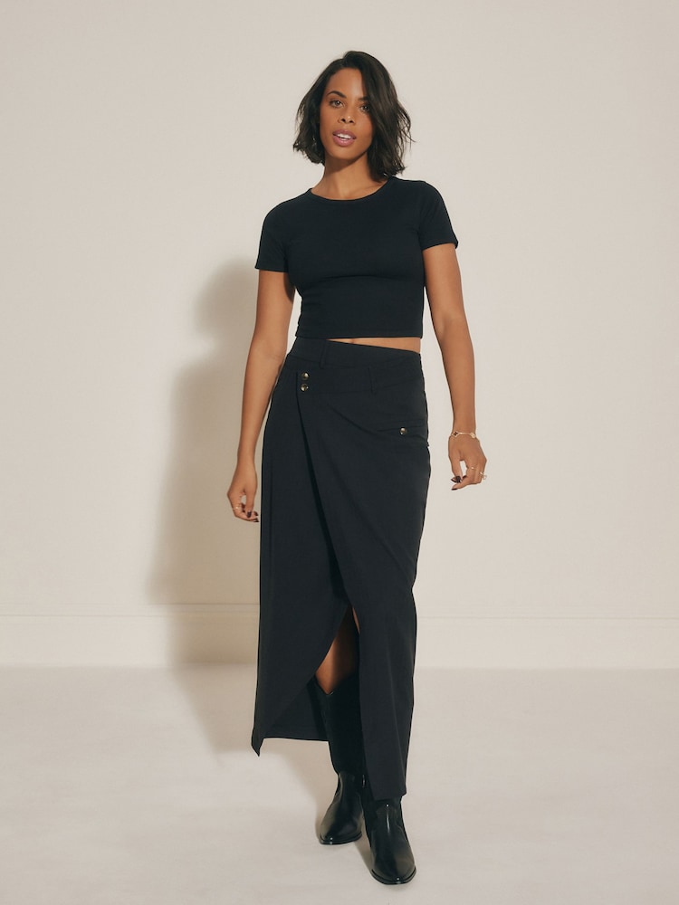 Black Asymmetric Waist Column Skirt - Image 1 of 10 Black Asymmetric Waist Column Skirt - Image 1 of 10