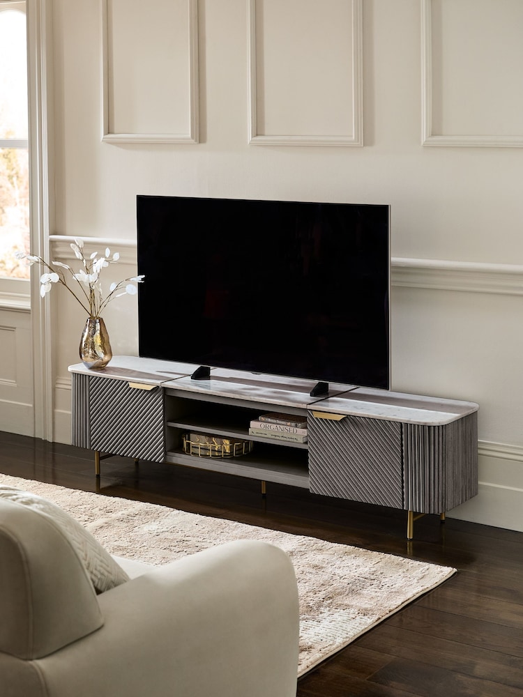 Dark Grey Valencia Mango Wood Up to 80 inch TV Unit - Image 1 of 6