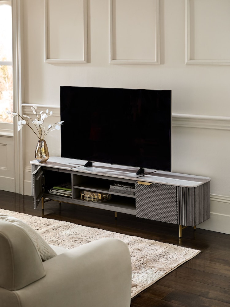 Dark Grey Valencia Mango Wood Up to 80 inch TV Unit - Image 2 of 6