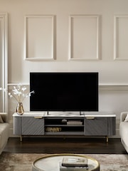 Dark Grey Valencia Mango Wood Up to 80 inch TV Unit - Image 3 of 6