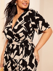 Curves Like These Black/White Flutter Sleeve Wide Leg Jumpsuit - Image 3 of 4