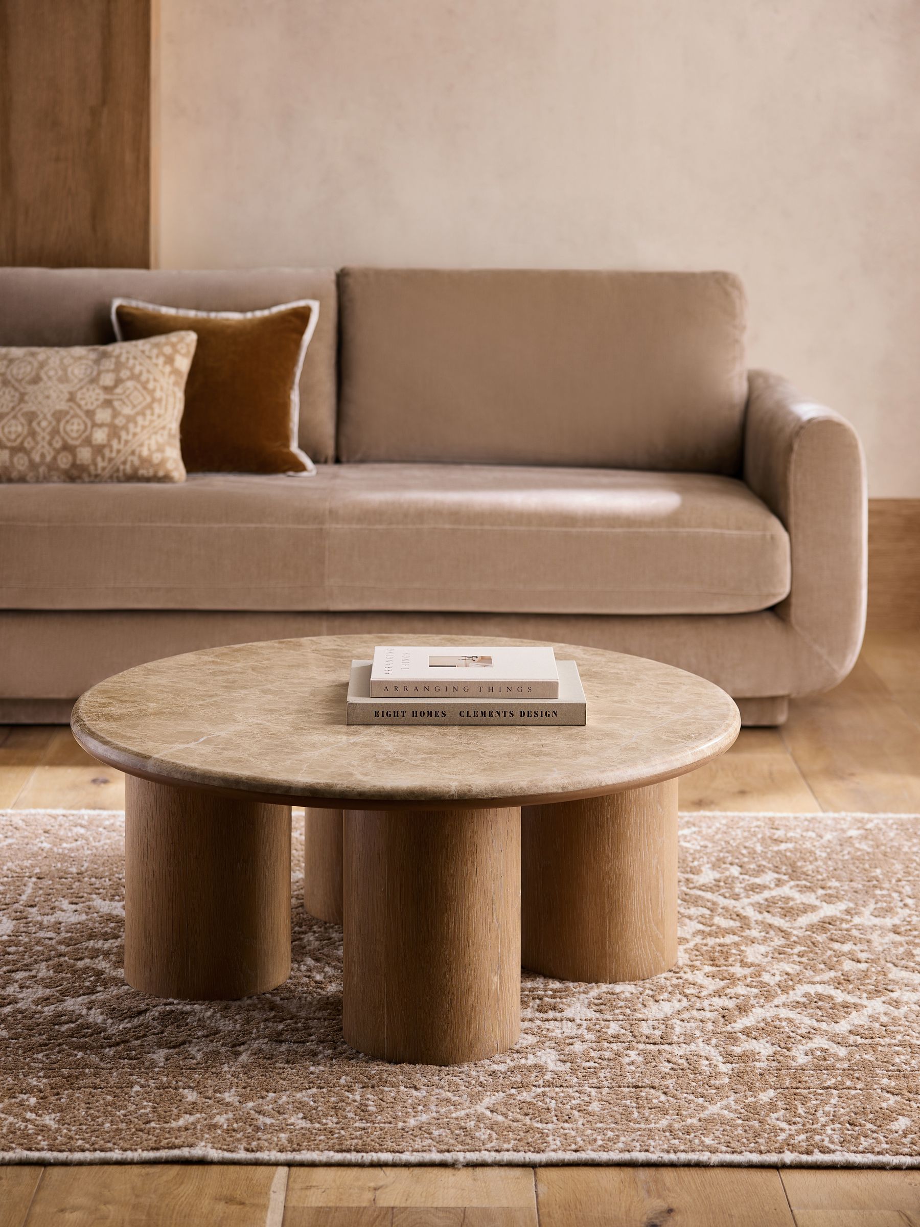 Natural N. Premium Aviano Oak and Oak Veneer Marble Large Coffee Table