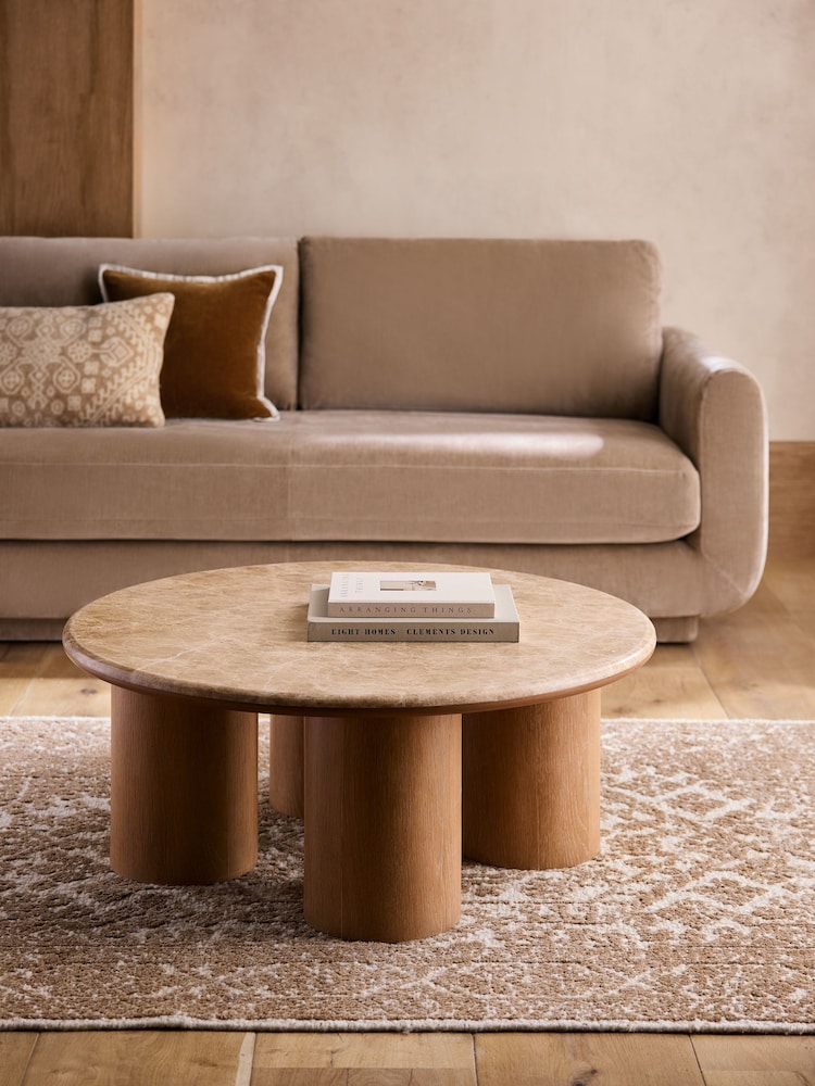 Natural N. Premium Aviano Oak and Oak Veneer Marble Large Coffee Table - Image 1 of 7