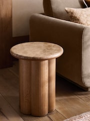 Natural N. Premium Aviano Oak and Oak Veneer Marble Side Table - Image 1 of 4