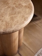 Natural N. Premium Aviano Oak and Oak Veneer Marble Side Table - Image 2 of 4