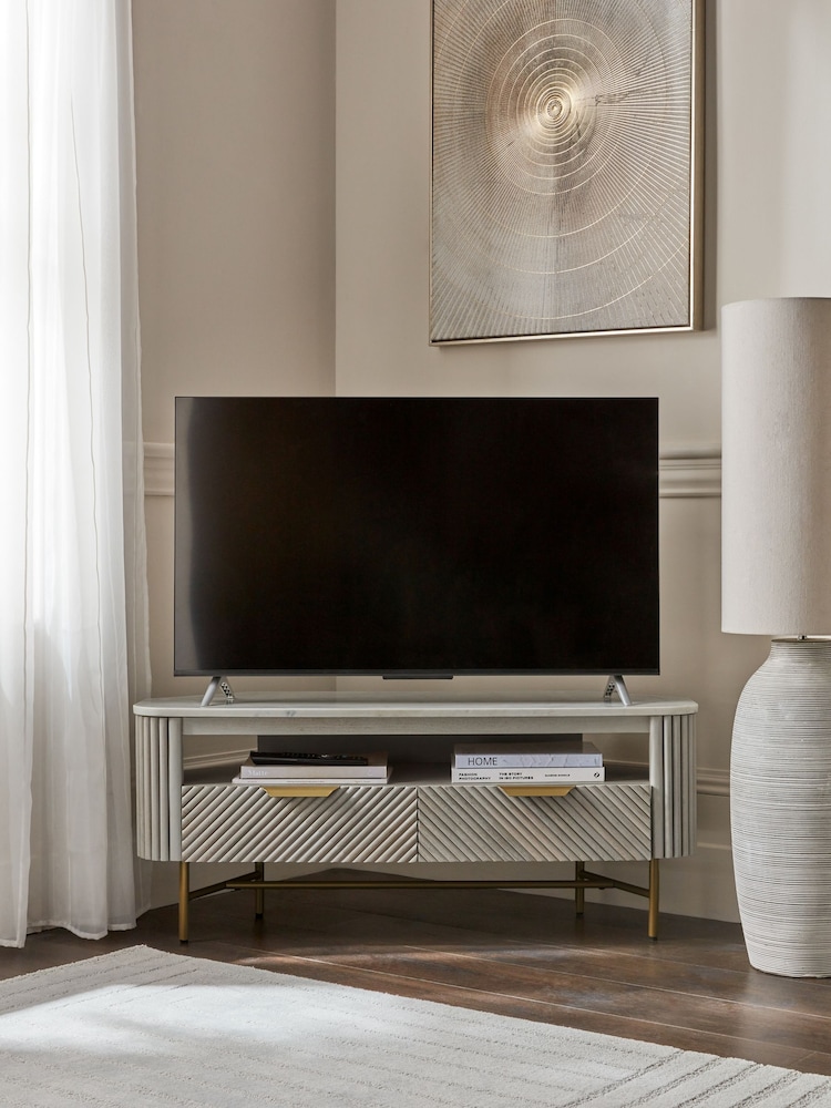 Light Grey Valencia Marble Mango Wood TV Unit - Image 2 of 10