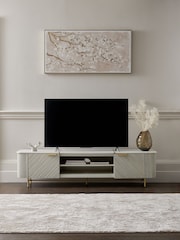 Light Grey Valencia Mango Wood Up to 80 inch TV Unit - Image 3 of 9