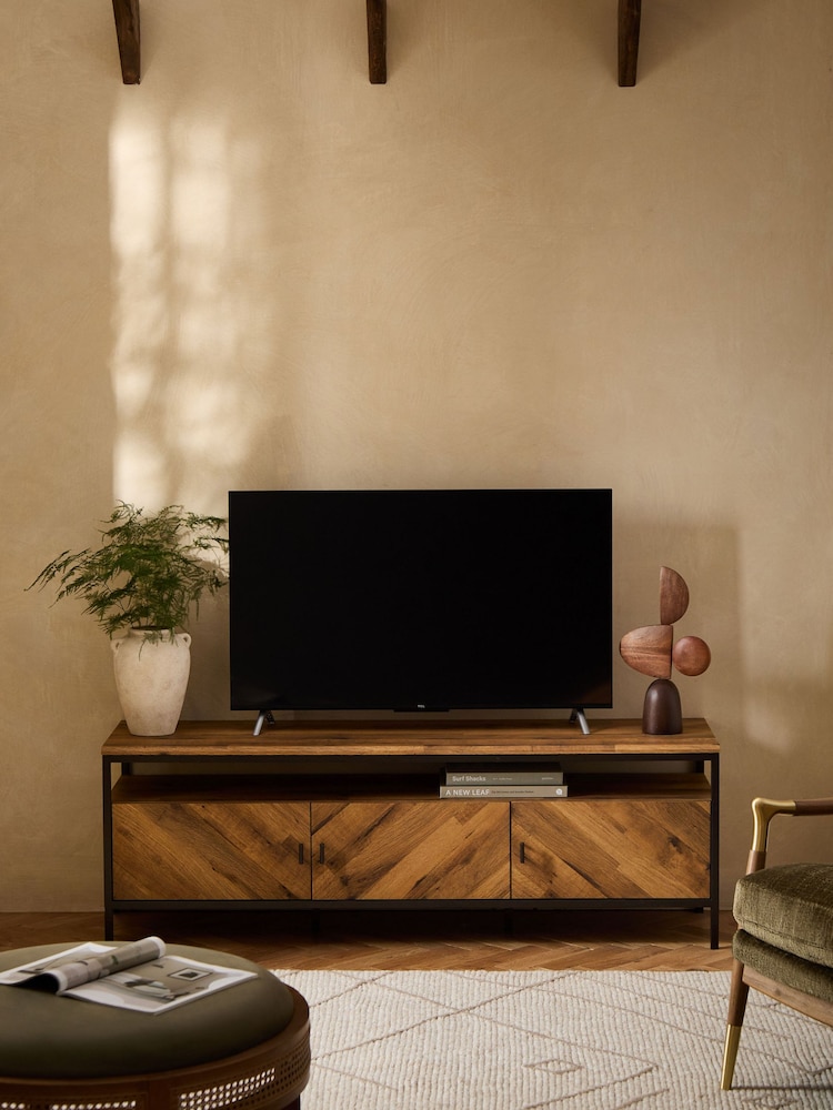 Dark Bronx Chevron Oak Effect Up to 65 inch, Floating Top TV Unit - Image 1 of 10