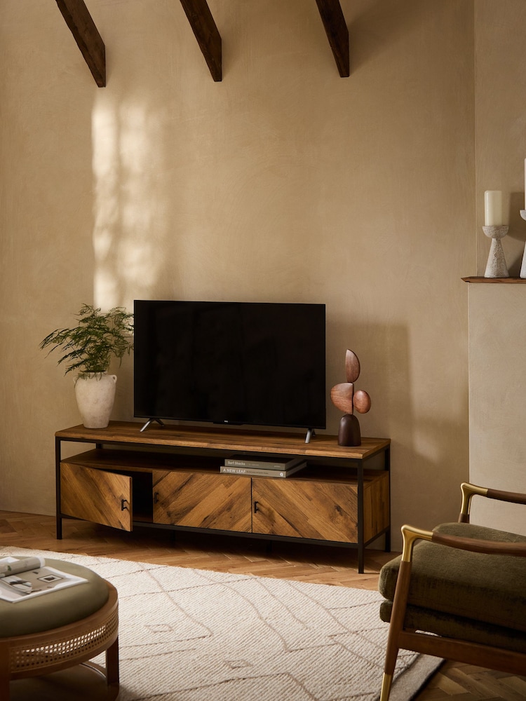 Dark Bronx Chevron Oak Effect Up to 65 inch, Floating Top TV Unit - Image 2 of 10