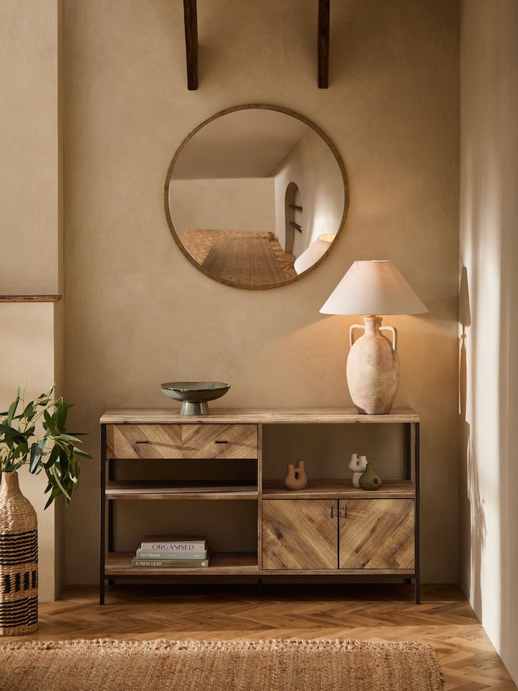 Dark Bronx Chevron Oak Effect Console Table - Image 1 of 9