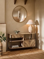 Dark Bronx Chevron Oak Effect Console Table - Image 3 of 9
