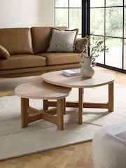 Light Travertine Effect Nest of 2, Round Coffee Table - Image 1 of 4