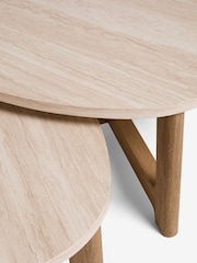 Light Travertine Effect Nest of 2, Round Coffee Table - Image 2 of 4