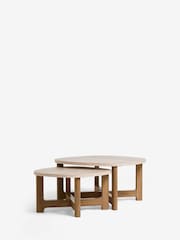 Light Travertine Effect Nest of 2, Round Coffee Table - Image 3 of 4