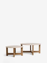 Light Travertine Effect Nest of 2, Round Coffee Table - Image 4 of 4