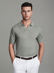 Reiss Pistachio Duchie Merino Wool Open Collar Polo Shirt - Image 1 of 4