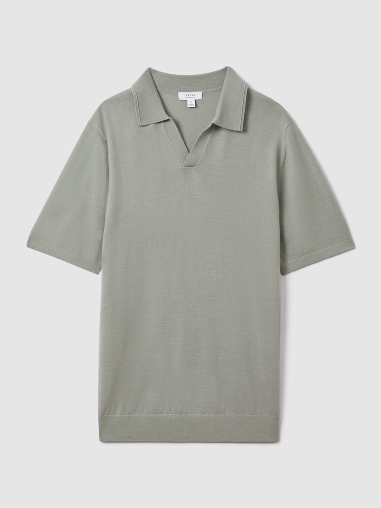 Reiss Pistachio Duchie Merino Wool Open Collar Polo Shirt - Image 2 of 5 Reiss Pistachio Duchie Merino Wool Open Collar Polo Shirt - Image 2 of 5