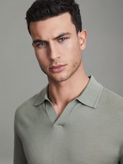 Reiss Pistachio Duchie Merino Wool Open Collar Polo Shirt - Image 3 of 4