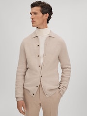 Reiss Oatmeal Melange Kiedler Ribbed Wool Cardigan - Image 1 of 6
