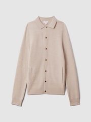 Reiss Oatmeal Melange Kiedler Ribbed Wool Cardigan - Image 2 of 6