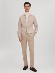 Reiss Oatmeal Melange Kiedler Ribbed Wool Cardigan - Image 3 of 6