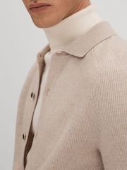 Reiss Oatmeal Melange Kiedler Ribbed Wool Cardigan - Image 4 of 6