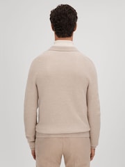 Reiss Oatmeal Melange Kiedler Ribbed Wool Cardigan - Image 5 of 6
