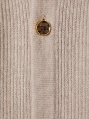 Reiss Oatmeal Melange Kiedler Ribbed Wool Cardigan - Image 6 of 6