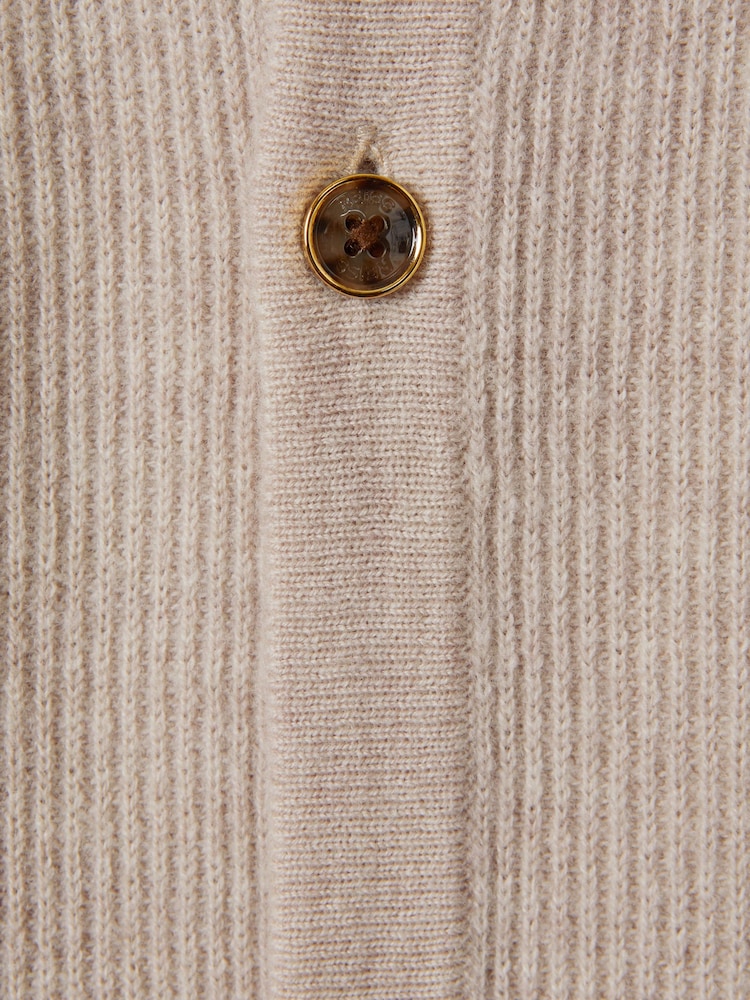 Reiss Oatmeal Melange Kiedler Ribbed Wool Cardigan - Image 6 of 6