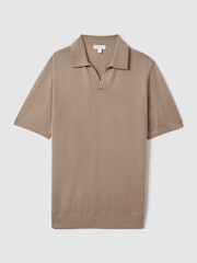 Reiss Camel Duchie Merino Wool Open Collar Polo Shirt - Image 2 of 5
