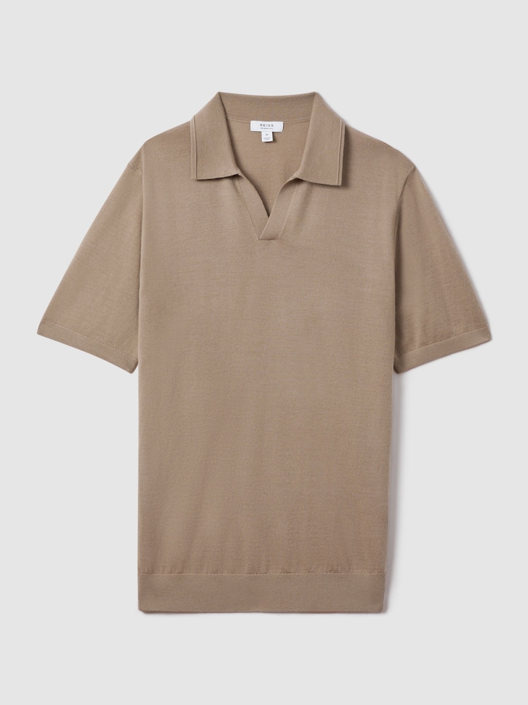 Reiss Camel Duchie Merino Wool Open Collar Polo Shirt - Image 2 of 5