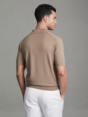 Reiss Camel Duchie Merino Wool Open Collar Polo Shirt - Image 5 of 5