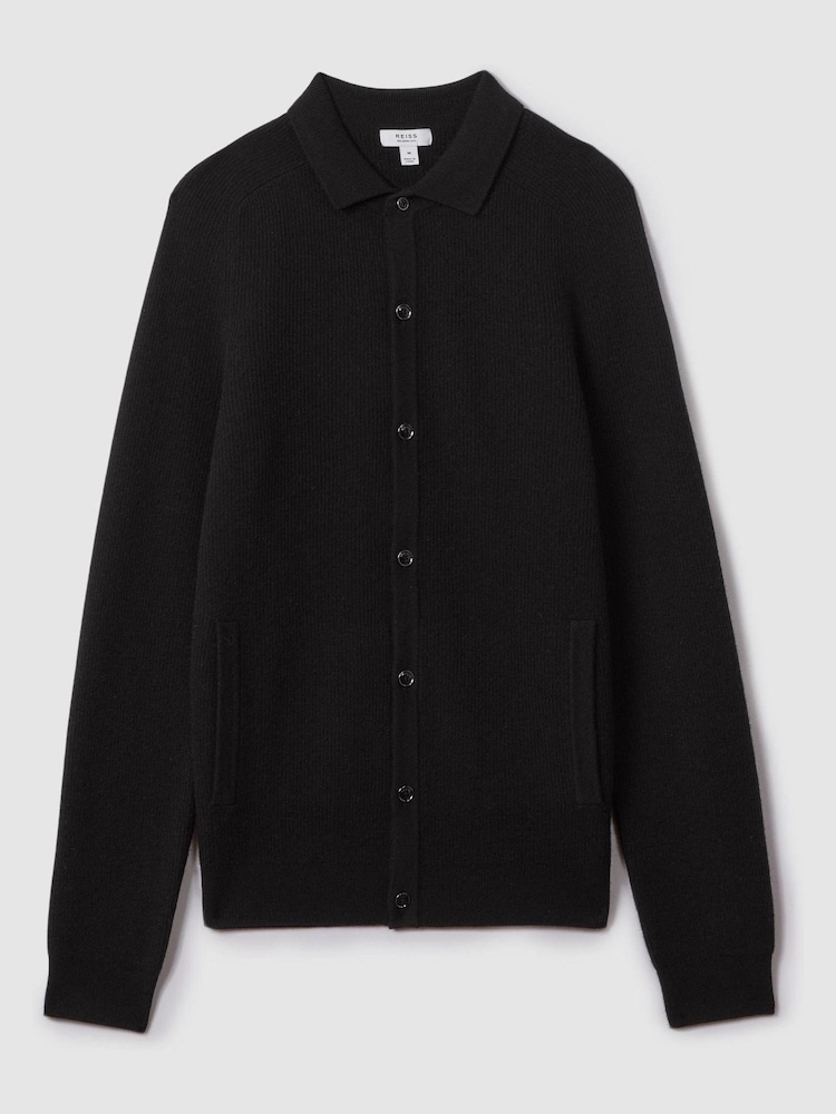 Reiss Black Kiedler Ribbed Wool Cardigan - Image 2 of 6