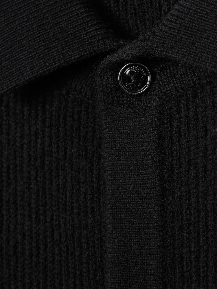 Reiss Black Kiedler Ribbed Wool Cardigan - Image 6 of 6