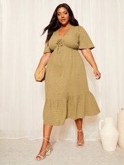 Curves Like These Texturat Flutter Sleeve Midi Rochie - Imaginea 1 din 4