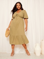 Curves Like These Texturat Flutter Sleeve Midi Rochie - Imaginea 3 din 4