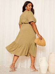 Curves Like These Texturat Flutter Sleeve Midi Rochie - Imaginea 4 din 4
