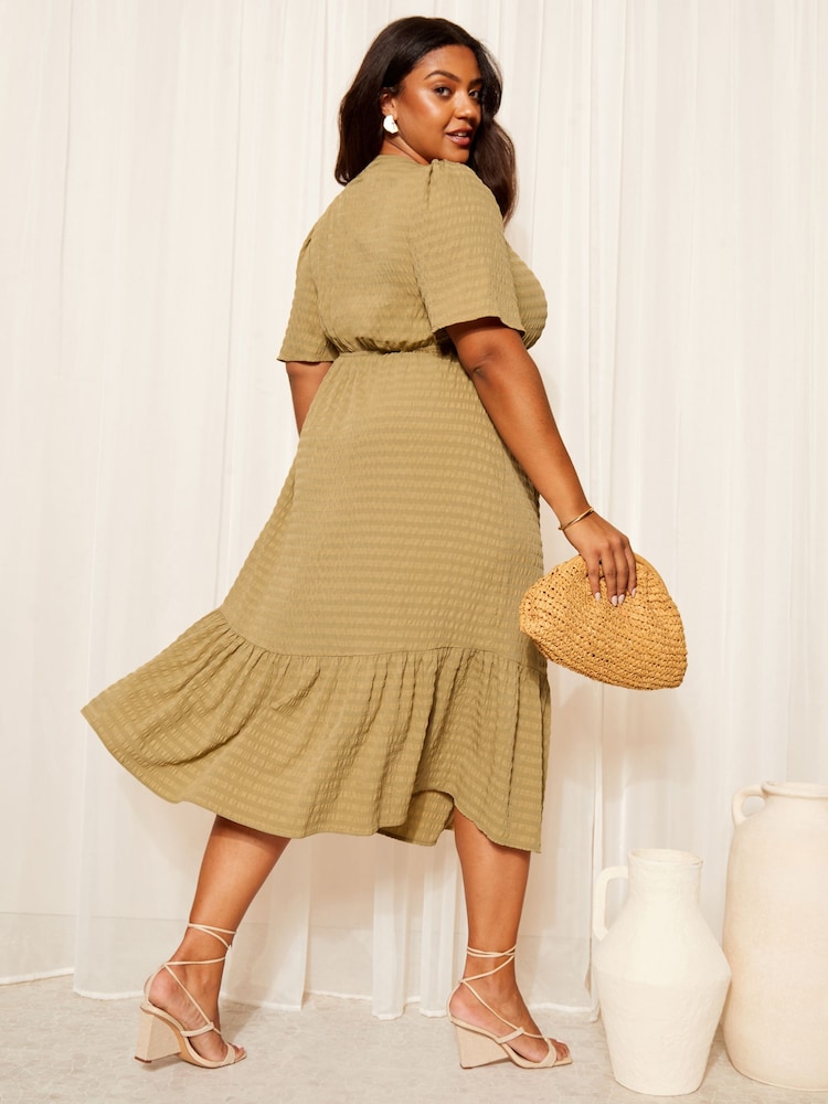 Curves Like These Texturat Flutter Sleeve Midi Rochie - Imaginea 4 din 4