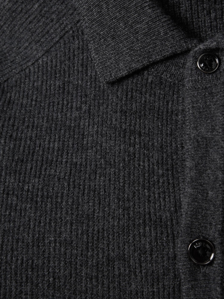 Reiss Charcoal Kiedler Ribbed Wool Cardigan - Image 6 of 6