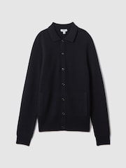 Reiss Navy Kiedler Ribbed Wool Cardigan - Image 2 of 6