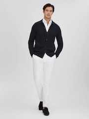 Reiss Navy Kiedler Ribbed Wool Cardigan - Image 3 of 6