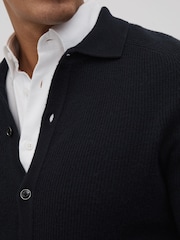 Reiss Navy Kiedler Ribbed Wool Cardigan - Image 4 of 6
